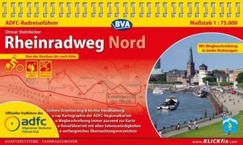 ADFC-Radreiseführer Rheinradweg Nord 1:75.000 praktische Spiralbindung, reiß- und wetterfest, GPS-Tracks Download - Otmar Steinbicker
