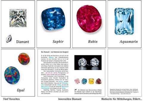 Edelstein-Faltkärtchen. Fünf Edelsteine in Text und Bild. Serie 1: Diamant, Saphir, Rubin, Aquamarin, Opal - Leonora Seeling