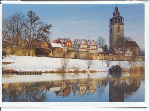 Doppelkarte B6 " St.Crucis-Kirche im Winter ", mit Umschlag, - 