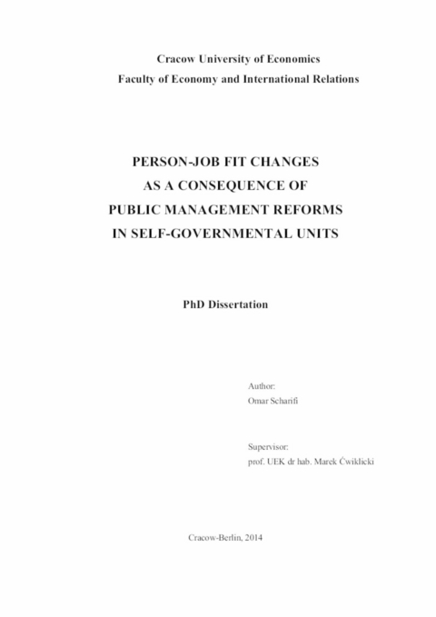 Person-Job Fit Changes As A Consequence Of Public Management Reforms In Self-Governmental Units - Omar Scharifi