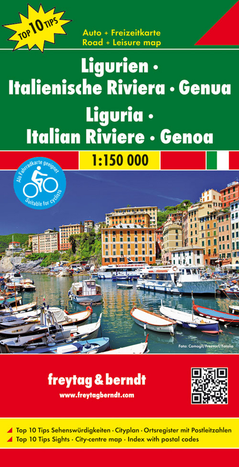 Ligurien - Italienische Riviera - Genua, Autokarte 1:150.000, Top 10 Tips - 
