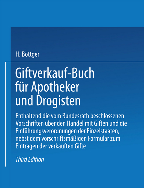Giftverkauf-Buch für Apotheker und Drogisten - Hermann Böttger