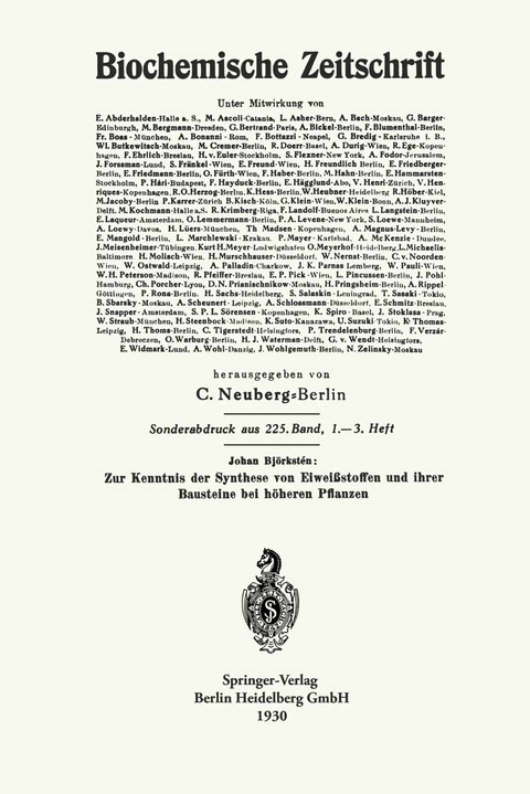 Zur Kenntnis der Synthese von Eiweißstoffen und ihrer Bausteine bei höheren Pflanzen - Johan Björkstén