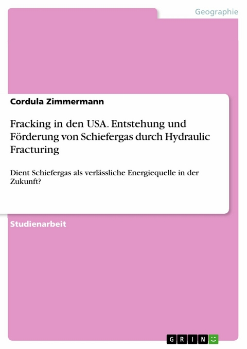 Fracking in den USA. Entstehung und Förderung von Schiefergas durch Hydraulic Fracturing - Cordula Zimmermann