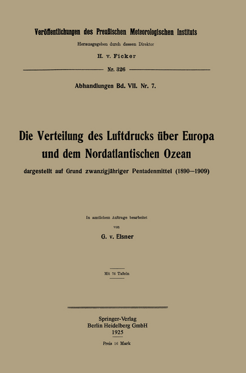 Die Verteilung des Luftdrucks über Europa und dem Nordatlantischen Ozean - Georg von Elsner