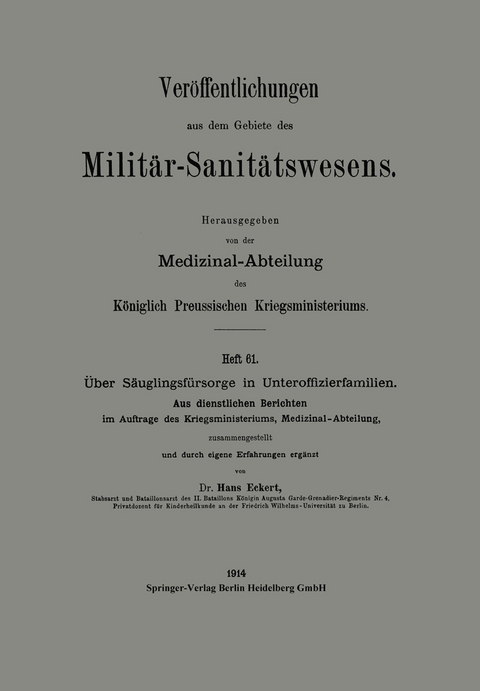 Über Säuglingsfürsorge in Unteroffizierfamilien - Hans Eckert