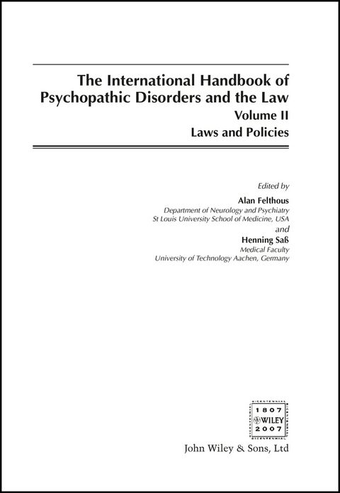 The International Handbook on Psychopathic Disorders and the Law, Volume II - 