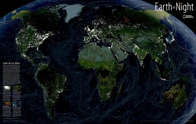 Earth At Night Flat - National Geographic Maps