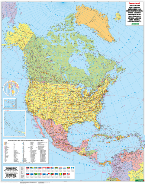 Nordamerika Kontinentkarte, politisch - physisch, 1:8.000.000, Poster, freytag & berndt