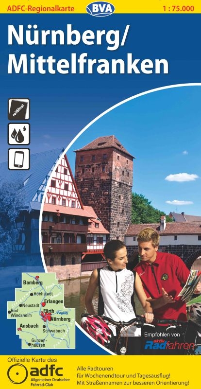ADFC Regionalkarte Nürnberg/Mittelfranken mit Tagestouren-Vorschlägen, 1:75.000, reiß- und wetterfest, GPS-Tracks Download