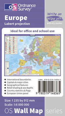 Europe Wall Map -  Ordnance Survey