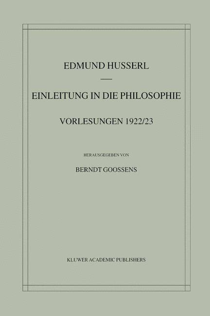 Einleitung in die Philosophie -  Berndt Goossens,  Edmund Husserl