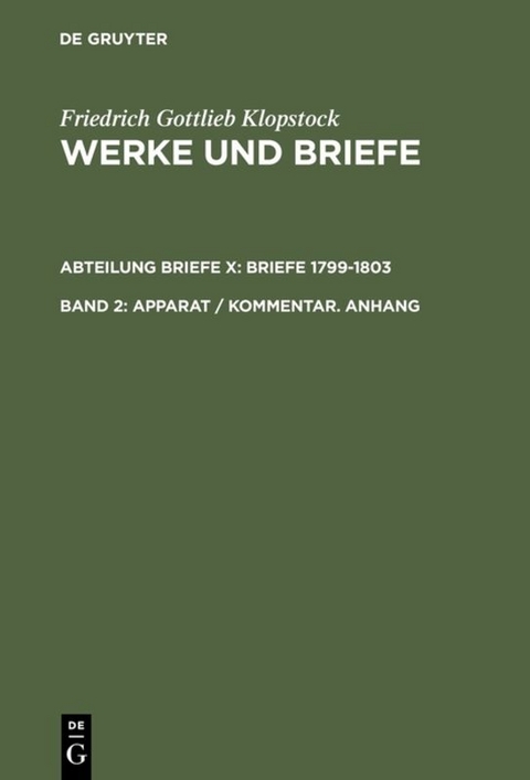 Friedrich Gottlieb Klopstock: Werke und Briefe. Abteilung Briefe X: Briefe 1799-1803 / Apparat / Kommentar. Anhang - Friedrich Gottlieb Klopstock