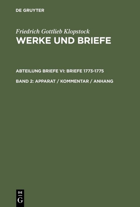 Friedrich Gottlieb Klopstock: Werke und Briefe. Abteilung Briefe VI: Briefe 1773-1775 / Apparat / Kommentar / Anhang - Friedrich Gottlieb Klopstock