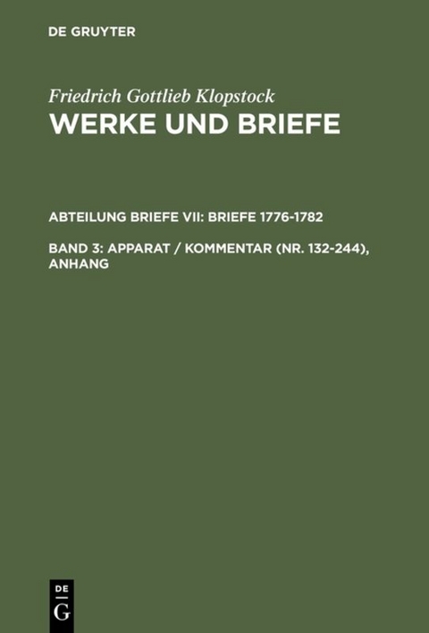 Friedrich Gottlieb Klopstock: Werke und Briefe. Abteilung Briefe VII: Briefe 1776-1782 / Apparat / Kommentar (Nr. 132-244), Anhang - Friedrich Gottlieb Klopstock