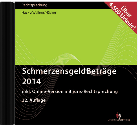 SchmerzensgeldBeträge 2014 (CD-ROM plus Online-Zugang) - Susanne Hacks, Wolfgang Wellner, Frank Häcker