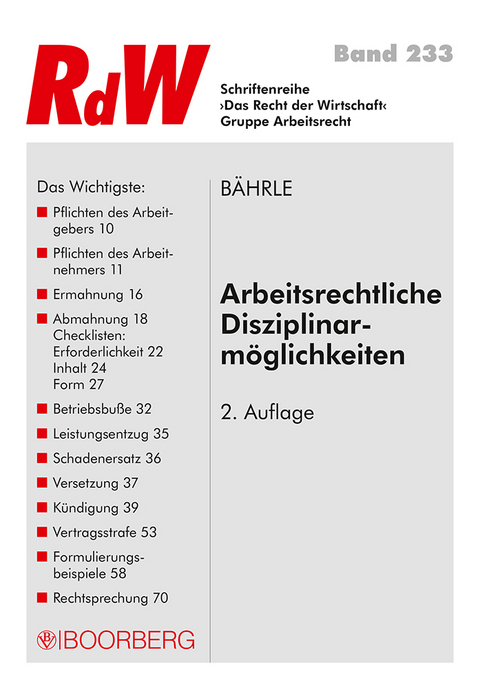 Arbeitsrechtliche Disziplinarmöglichkeiten - Ralph Jürgen Bährle