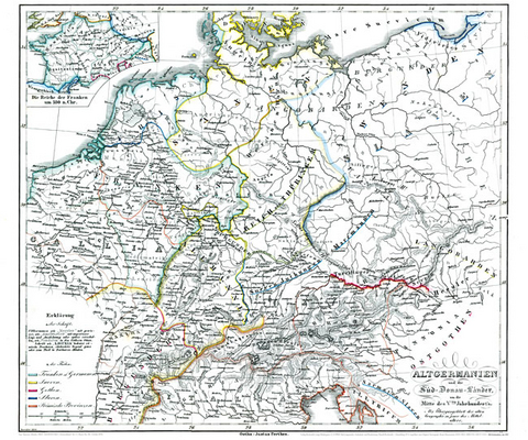 Historische Karte: DEUTSCHLAND – ALTGERMANIEN, um 450 (Plano) - Karl von Spruner