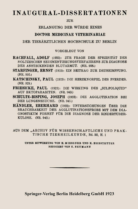 Zur Frage der Spezifität des Noltzeschen Sedimentierungsverfahrens zur Diagnose der ansteckenden Blutarmut - Adolf Rachfall