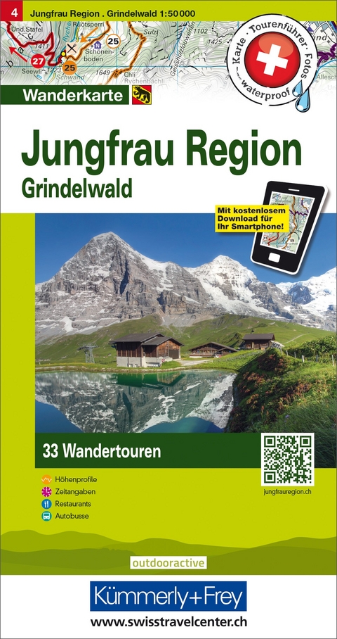 Jungfrau Region, Grindelwald Touren-Wanderkarte Nr. 4