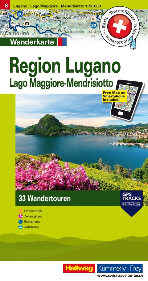 Kümmerly+Frey Wandertourenkarte 8 Region Lugano 1:50.000