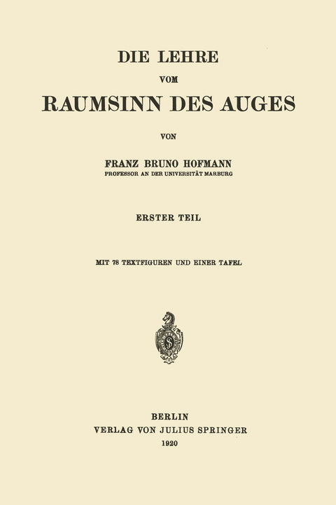 Die Lehre vom Raumsinn des Auges - Franz Bruno Hofmann