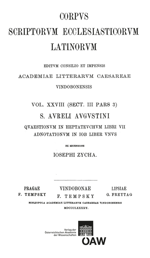 Sancti Aureli Augustini quaestionum in heptateuchum libri VII adnotationum in Iob liber unus - 