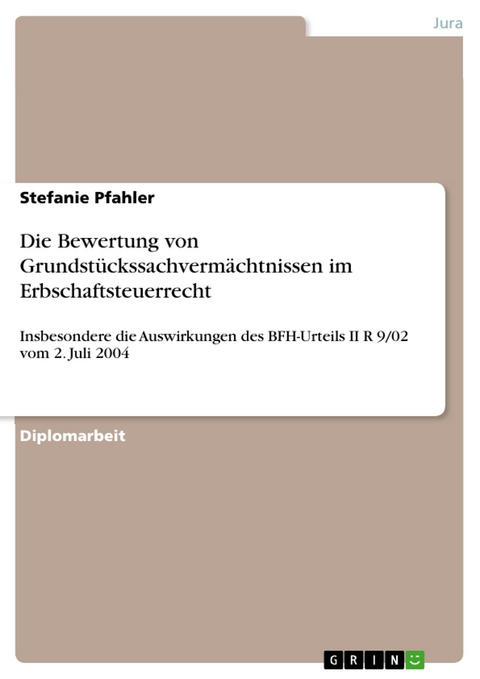 Die Bewertung von Grundstückssachvermächtnissen im Erbschaftsteuerrecht - Stefanie Pfahler