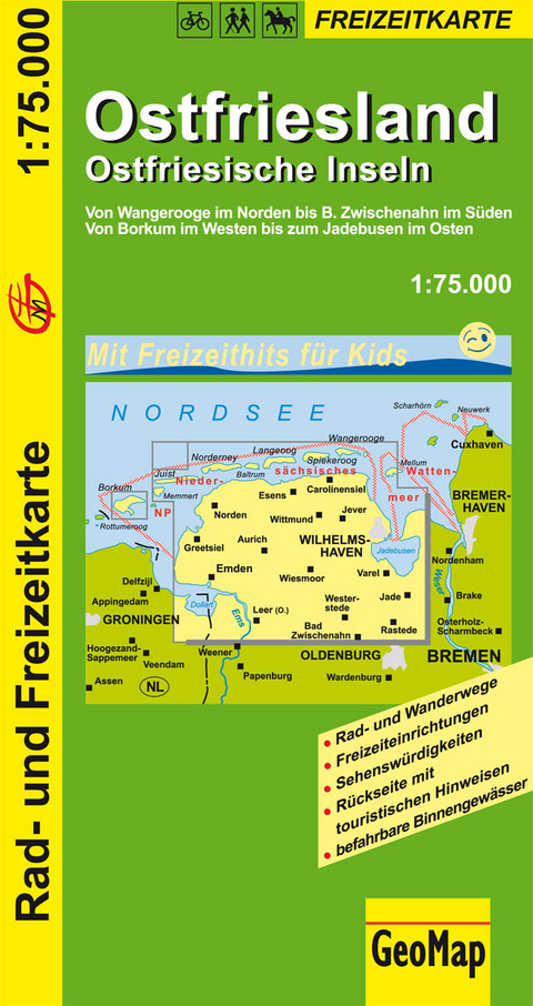 Ostfriesland Ostfriesische Inseln 1:75.000 Rad- und Freizeitkarte -  GeoMap