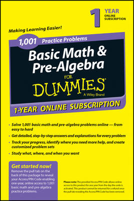 1,001 Basic Math & Pre-Algebra Practice Problems for Dummies Access Code Card (1-Year Subscription) - Mark Zegarelli