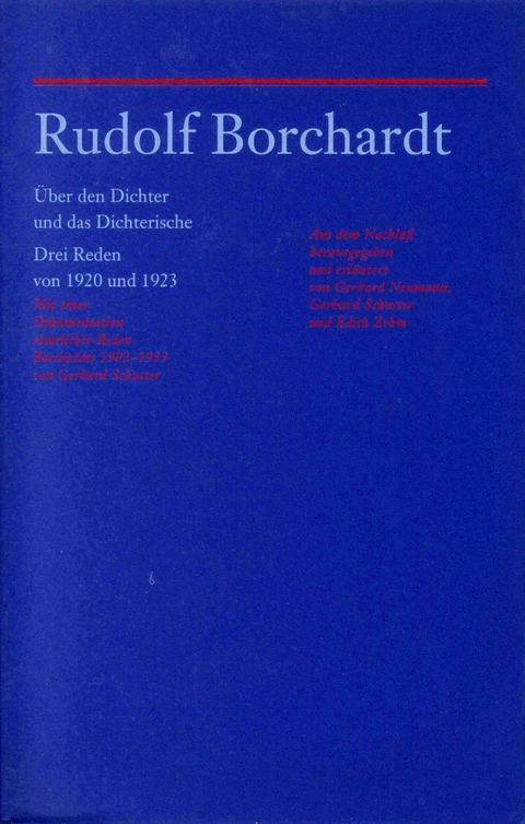 Rudolf Borchardt: Über den Dichter und das Dichterische. Drei Reden von 1920 und 1923 - Rudolf Borchardt