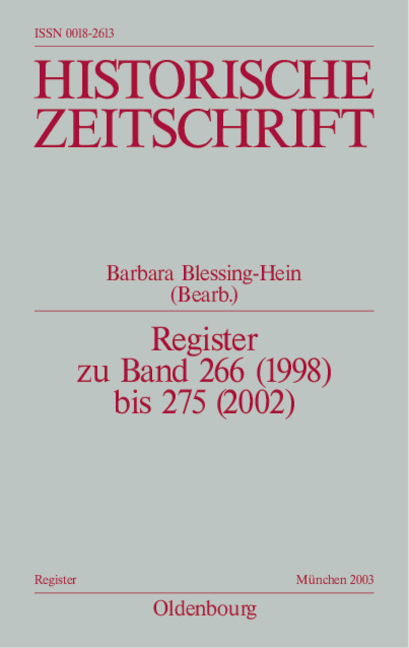 Historische Zeitschrift / Register / Register zu Band 266 (1998) bis 275 (2002) - 