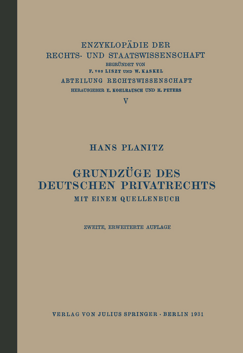 Grundzüge des Deutschen Privatrechts - Hans Planitz