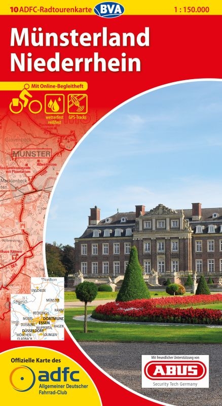ADFC-Radtourenkarte 10 Münsterland Niederrhein 1:150.000, reiß- und wetterfest, GPS-Tracks Download und Online-Begleitheft