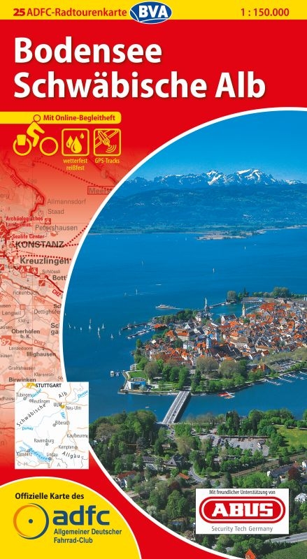 ADFC-Radtourenkarte 25 Bodensee Schwäbische Alb 1:150.000, reiß- und wetterfest, GPS-Tracks Download und Online-Begleitheft