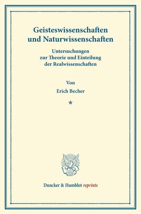 Geisteswissenschaften und Naturwissenschaften. - Erich Becher