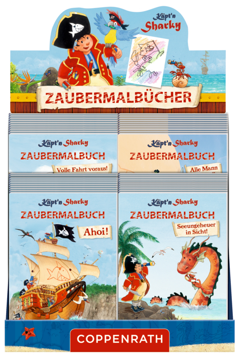 Thekenaufsteller: Käpt'n Sharky Zaubermalbücher