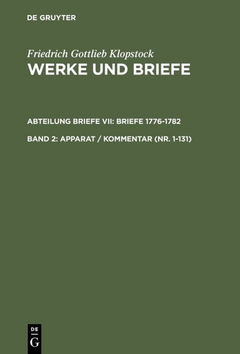 Friedrich Gottlieb Klopstock: Werke und Briefe. Abteilung Briefe VII: Briefe 1776-1782 / Apparat / Kommentar (Nr. 1-131) - Friedrich Gottlieb Klopstock