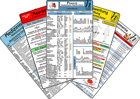 Arztpraxis Karten-Set - praktisches Set mit Laborwerten, Medikamenten-Haltbarkeit, Reanimation, EKG Auswertung & med. Abkürzungen - 