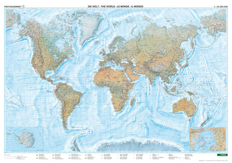 Welt physisch Meeresrelief, 1:35 Mill., Poster metallbestäbt - 