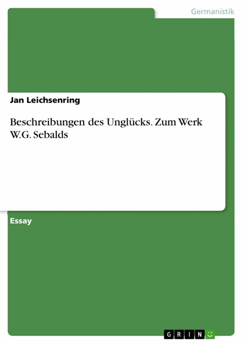 Beschreibungen des Unglücks. Zum Werk W.G. Sebalds - Jan Leichsenring