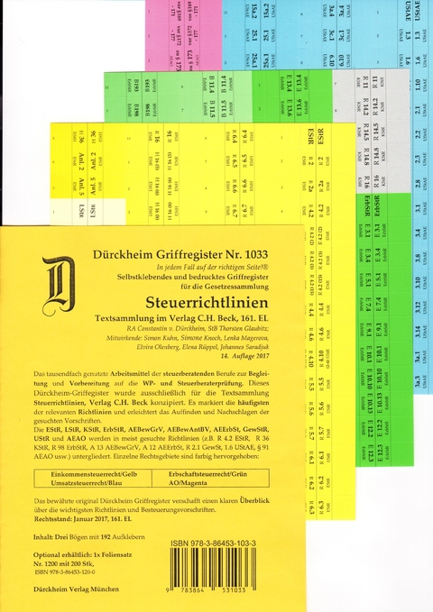 STEUERRICHTLINIEN Dürckheim-Griffregister Nr. 1866 (2018/2019) - Thorsten Glaubitz, Constantin Dürckheim