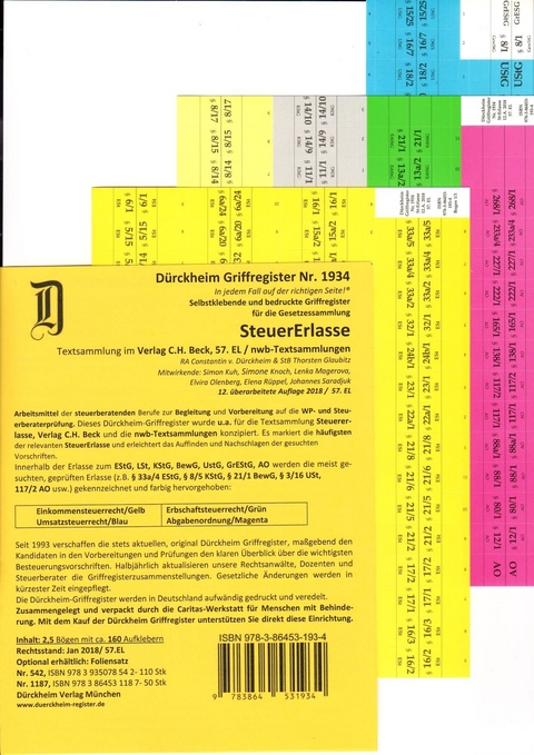 STEUERERLASSE Dürckheim-Griffregister Nr. 1934 (2018/57. EL) - Thorsten Glaubitz, Constantin von Dürckheim