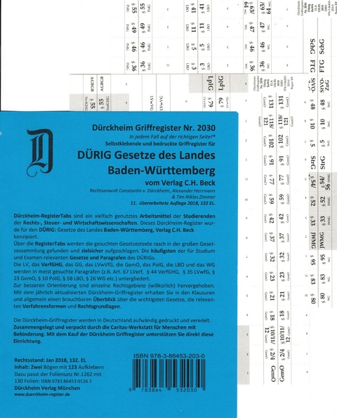 DürckheimRegister® für DÜRIG: BADEN-WÜRTTEMBERG, C.H. Beck Verlag - Constantin von Dürckheim