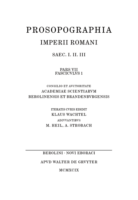 Prosopographia Imperii Romani Saec I, II, III. / (Q - R) - 