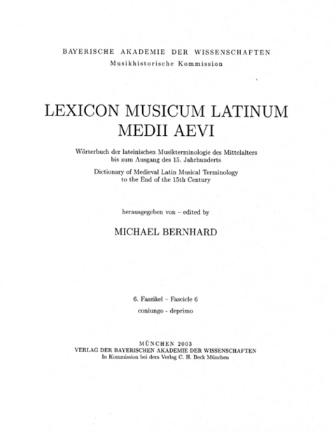 Lexicon Musicum Latinum Medii Aevi 6. Faszikel - Fascicle 6 (coniungo - deprimo) - 