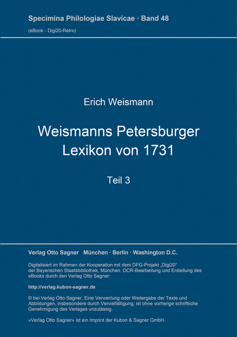 Weismanns Petersburger Lexikon von 1731 - Erik Weismann