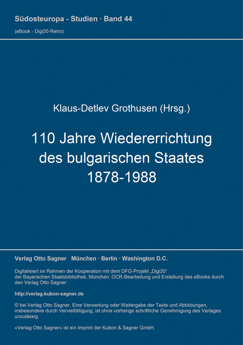 110 Jahre Wiedererrichtung des bulgarischen Staates 1878-1988 - 