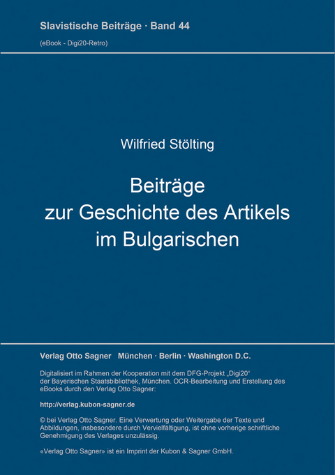 Beiträge zur Geschichte des Artikels im Bulgarischen - Wilfried Stölting