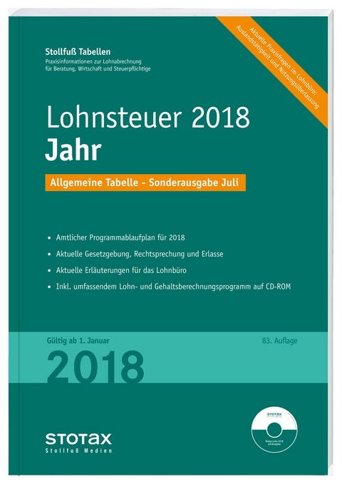 Tabelle, Lohnsteuer 2018 Jahr - Sonderausgabe Juli